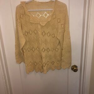 Women's hand crocheted  by me. Cream coloured Lacey sweater. Brand new shape